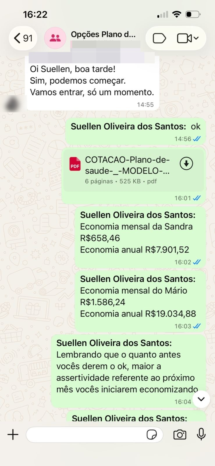Conversa no WhatsApp: economia mensal e anual do cliente
